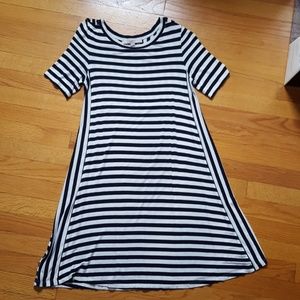 LOFT knit dress size small, navy & white stripe